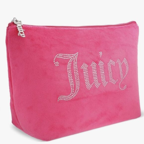 Juicy Couture Women’s Hot Pink Velvet Cosmetic Bag with Rhinestone “Juicy” Logo - Picture 2 of 5